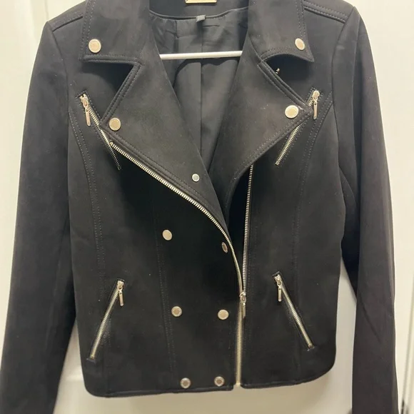 White House Black Market Black Faux Suede Moto Jacket - Silver Hardware Sz 8 - Picture 5 of 14